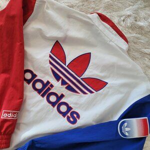 Adidas Mens Original Shadow Trefoil Windbreaker Jacket Sz S White Red Blue